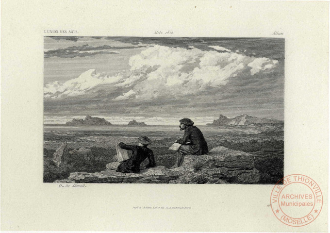 [Deux artistes devant un paysage maritime]