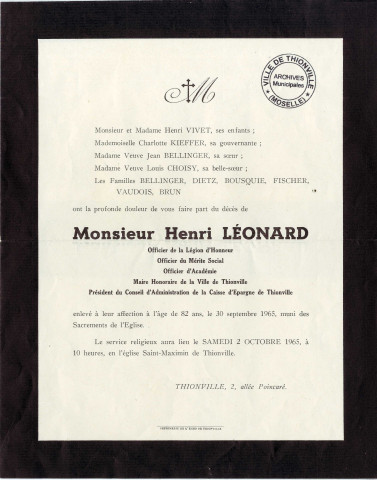 Avis mortuaire (30 septembre 1965)