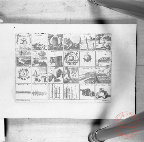 Planche montrant des instruments de guerre, extrait de "Introduction à la fortification" dédié à Monseigneur le Duc de Bourgogne par de Fer en 1705