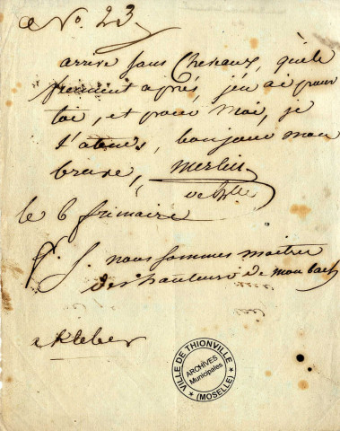 Mot de Merlin de Thionville à Kléber