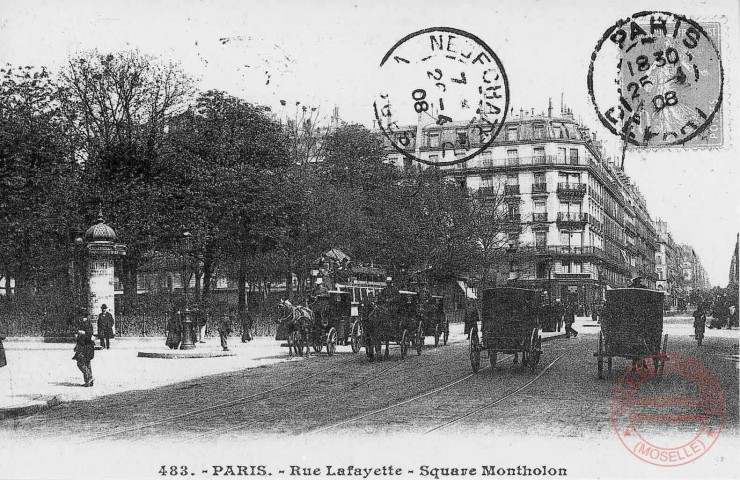 Cartes d'Autrefois (1890-1920) - Vues de Paris - Rue Lafayette - Square Montholon