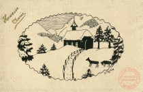 Carte de vœux dessinée par H. Mertin pour son professeur Monsieur Houncheringer à l'école des Mines de Thionville