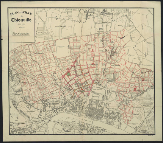 « PLAN DE THIONVILLE. PLAN GENERAL »/ dressé au service d'arpentage - Plan de A. Veltz de 1932. Thionville, Beauregard, St. Pierre, Petite Saison, St. François, Niederfeld.