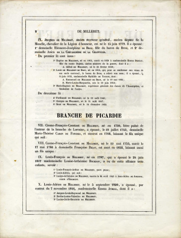 Généalogie de la famille Milleret en Lorraine et en Picardie.