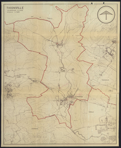 « THIONVILLE. VEYMERANGE-ELANGE ».- Reproduction d'un plan établi par les services techniques de la ville. Metzange, Volkrange, Veymerange, Guentrange.