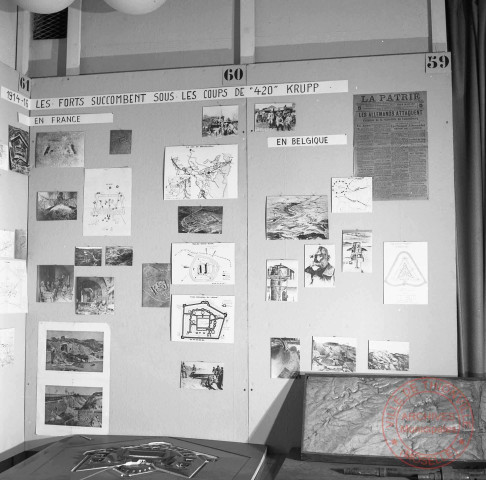 Exposition sur les fortifications à Thionville en 1970 par Georges Martig - Panneau 1914-1916, les forts succombent sous les coups de "420" Krupp