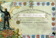 Elsass-Lothringischer Landes-Feuerwehr-Verband dem Zugführer Rebel Johann Gewidnet in anerkennung seiner 25 jährigen Dienstzeit