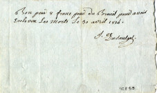 Bons pour Dubreuil pour avoir enlevé les morts, papier, manuscrit, encre, mars-avril 1814
