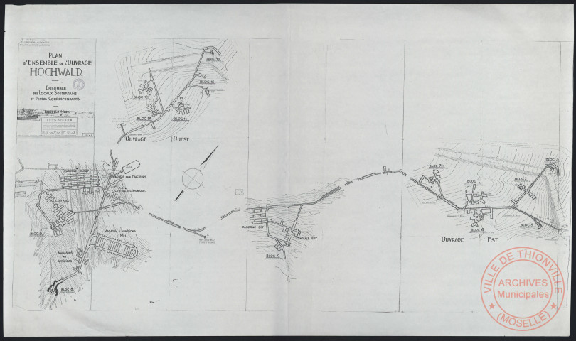 PLAN D'ENSEMBLE DE L'OUVRAGE HOCHWALD. ENSEMBLE DES LOCAUX SOUTERRAINS ET DESSUS CORRESPONDANTS