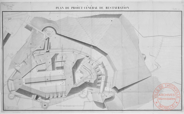 Sierck 1834 - Plan général de restauration - Le château de Sierck