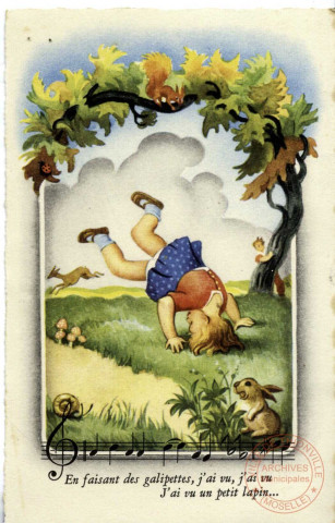 En faisant des galipettes, j'ai vu, j'ai vu, j'ai vu un petit lapin...