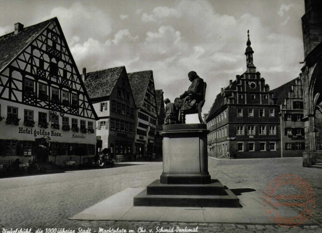 Dinkelsbuhl,Die 1000 Jährige Stadt-Marktplatz, in.char.v.Schmid.Denkmal.