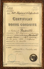 [Certificat de bonne conduite délivré au soldat de 2e classe Jospeh Pierre Odendahl du 168e Régiment d'Infanterie en 1934]