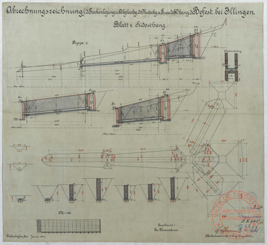 ABRECHNUNGSZEICHNUNG F.D. TROCKENLEGUNGN. ABGLEICHG. D. RUTSCHG. A. FUSSE D. S.O.-HANG. D. BEFEST. BEI ILLINGEN. BLATT 1. SÜDOSTHANG