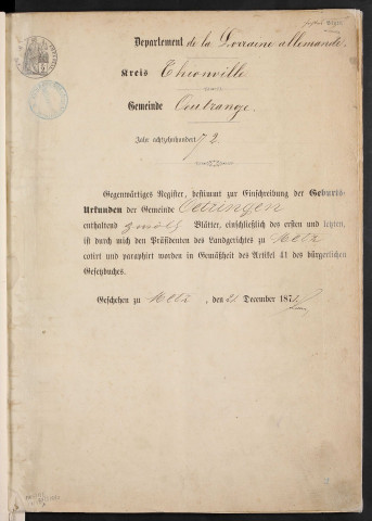 Registre d'état civil (naissances 1872-1880)