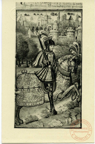 René II (1473-1508) miniature du manuscrit de la Nancéide, poême de Pierre de Blarru