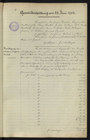 registre de délibérations du conseil municipal du (24/06/1903 au 24/10/1904)