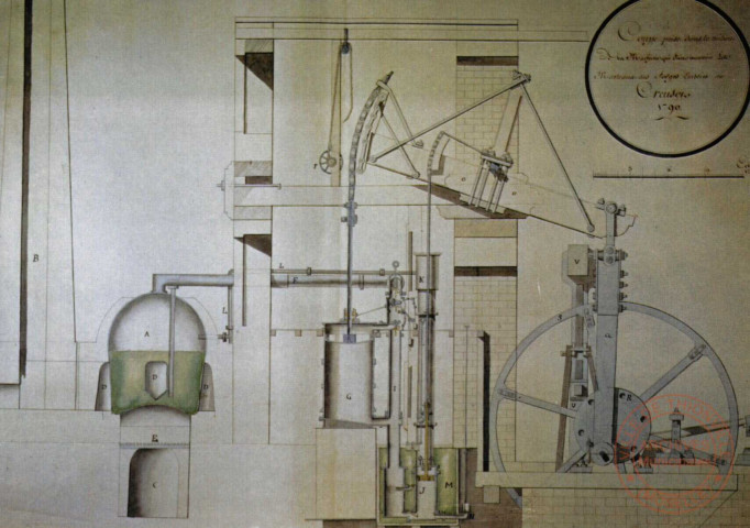 Musée du Fer de Jarville (France) - 'Coupe de la machine à vapeur de Watt installée au Creusot'