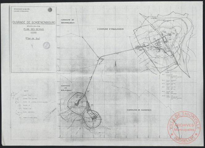 OUVRAGE DE SCHOENBOURG.PLAN DES DESSUS. PLAN DE FEU