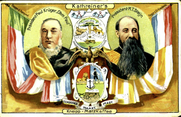 Les présidents Paul Kruger (président république du Transvaal) et monsieur Steijn (président de l'état d'Orange)