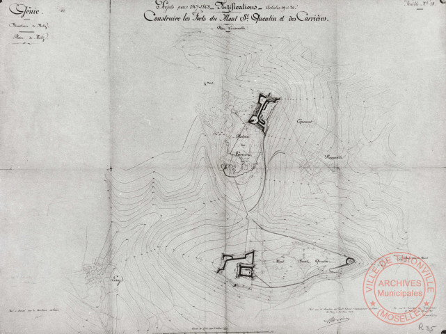 Projets pour 1867-1868 - Fortifications - Construire les forts du Mont-Saint-Quentin et des carrières : plan d'ensemble.