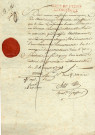 Certificat de résidence et de patriotisme signé Merlin, Probst, Hentz et Bar concernant le sieur Lafontaine huissier du bailliage de Thionville,