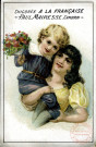 Enfant tenant un bouque de fleurs dans les bras de maman.