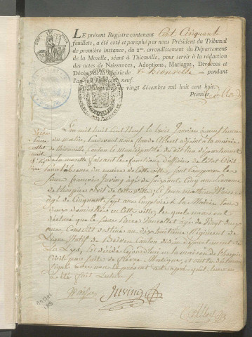 État civil : registre de naissances, mariages, décès (1809)