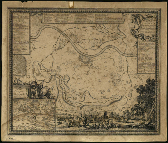 PLAN DE LA VILLE DE THIONVILLE AU DUCHE DE LUXEMBOURG ASSIEGEE PAR L'ARMEE DU ROY COMMANDEE PAR MOÑS LE D'ANGUIN RENDUE A LOBEISSANCE DE SA MAJESTE LE 10. D'AOUST ANGUIUANT 1643