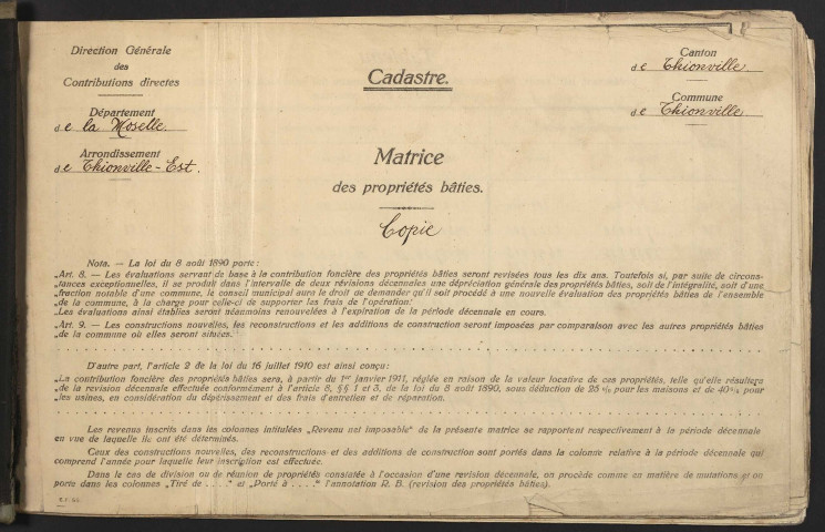 Matrice cadastrale des propriétés bâties [1er volume] (1927-1942)