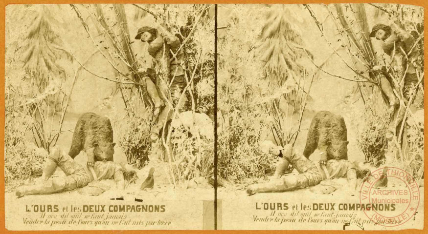 Fables de La Fontaine - images stéréoscopiques de l'ours et les deux compagnons