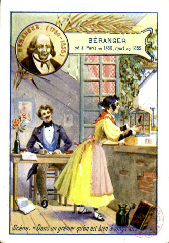 BERANGER né à Paris en 1780, mort en 1855 - Scène "dans un grenier qu'on n'est bien à vingt ans"