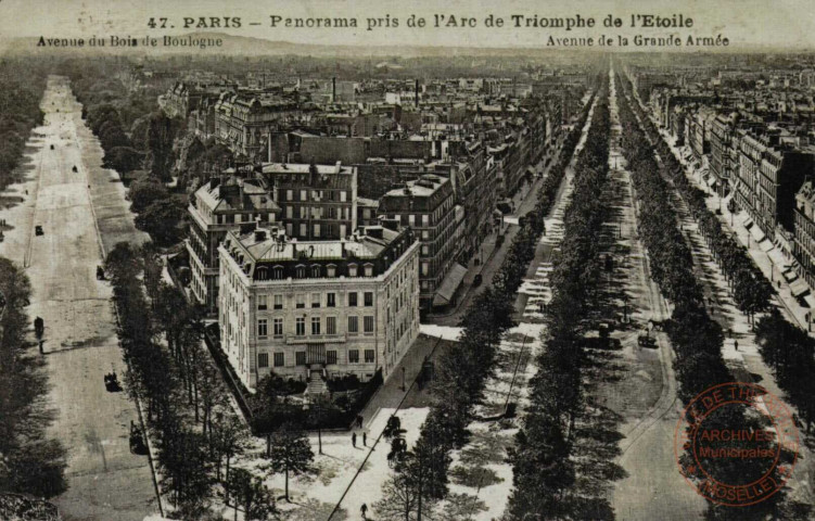 PARIS - Panorama pris de l'Arc de Triomphe de l'Etoile , Avenue du Bois de Boulogne, Avenue de la Grande Armée