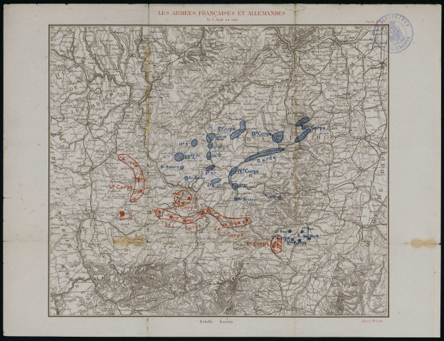 LES ARMEES FRANCAISES ET ALLEMANDES le 5 août au soir. Carte N°12