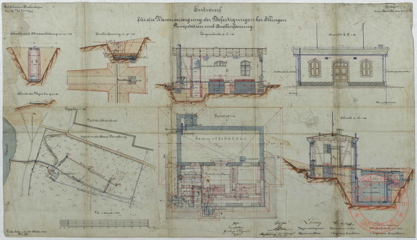 ENTWURF FÜR DIE WASSERVERSORGUNG DER BEFESTIGUNGEN BEI ILLINGEN. PUMPSTATION UND QUELLENFASS.