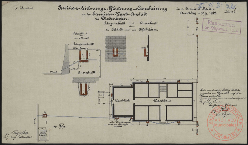 REVISIONS ZEICHNUNG DER PFASTERUNG UND CANALISIRUNG AN DER GARNISON WASCH - ANSTALT ZU DIEDENHOFEN. DUPLICAT II. BLATT 5.