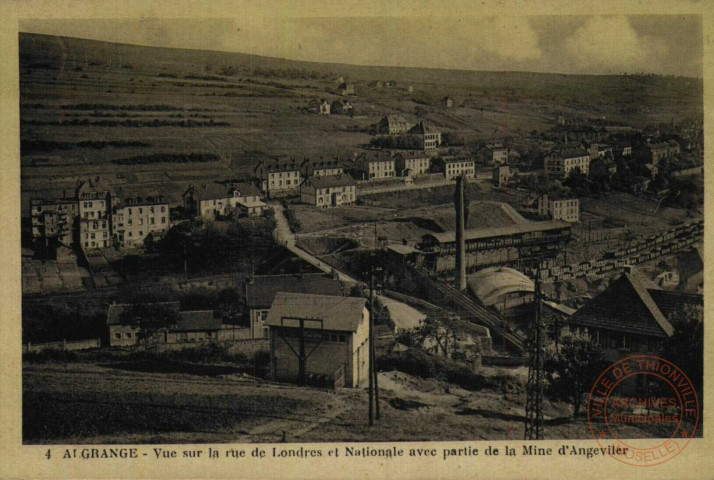 Algrange - Vue sur la rue de Londres et Nationale avec partie de la Mine d'Angeviller