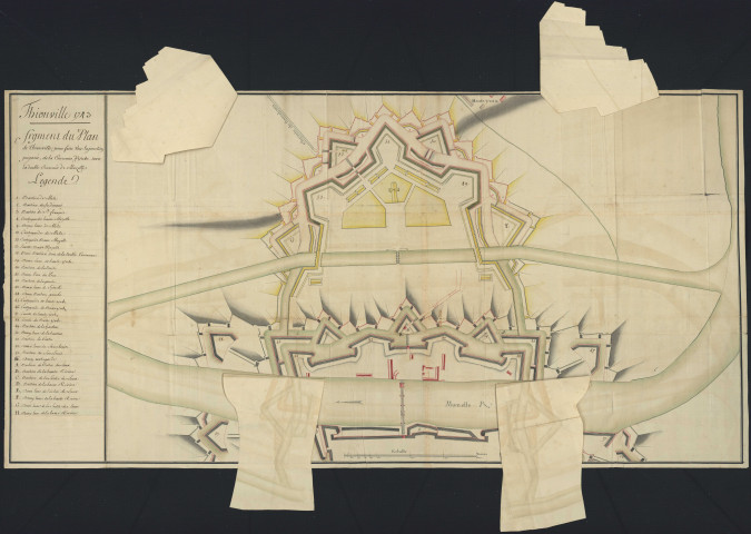 THIONVILLE 1743. FRAGMENT DU PLAN DE THIONVILLE POUR FAIRE VOIR LA JONCTION PROPOSEE DE LA COURONNE D'YUTZ AVEC LA DOUBLE COURONNE DE MOZELLE