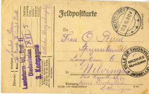 Feldpostkarte du soldat Perrin de la Landsturm-Inf. Batl. II Diedenhofen 3. Kompanie envoyée de Pologne