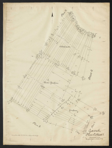 Garsch, Flur 9 Blatt 1 Massstab 1:1000. Angefertigt im Jahre 1906.