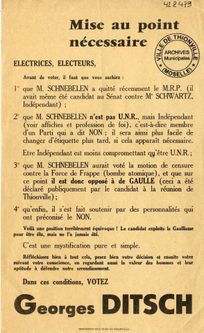 Tract politique de Georges Ditsch contre Maurice Schnbelen