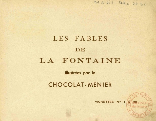 les fables de La Fontaine - collection des vignettes du Chocolat-Meunier