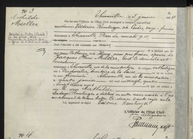 État civil : registre de naissances (1924)