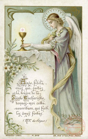 Ange fidèle, vous qui gardez le trésor de la Sainte-Eucharistie, sonnez-moi cette nourriture qui fait les âmes fortes (Mgr. de Ségur) - Souvenir de la première communion de Gabrielle Vonner faite en l'église de Thionville le 15 juin 1919