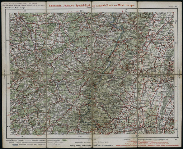 RAVENSTEIN-LIEBENOW'S RAD-U. AUTOMOBILKARTE VON MITTEL-EUROPA : DEUTSCHLAND NIEDERLAND, BELGIEN NEBST TEILEN VON ÖSTERREICH-UNGARN, FRANKREICH, RUSSLAND UND SCHWEIZ. BLATT 140 : COLMAR i. ELS