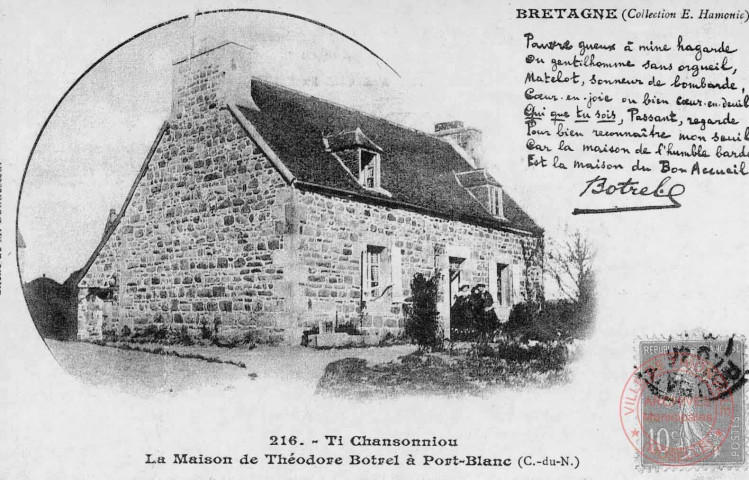 Cartes d'Autrefois (1890-1920) - Evénements et curiosités - Bretagne - Ti Chansonniou - La Maison de Théodore Botrel à Port-Blanc