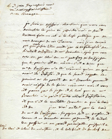 Lettre de Félix de Wimpffen concernant un problème d'acte de baptême, papier, manuscrit, encre, 2 juin 1791.dim. 21 x 17 cm.