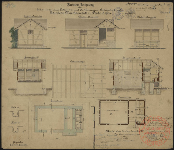 REVISIONS ZEICHNUNG ÜBER ERBAUUNG EINES LATRINEN UND KOHLESRAUM GEBÄUDES BEI DER GARNISON WASCHANSTALT ZU DIEDENHOFEN. BLATT 9.