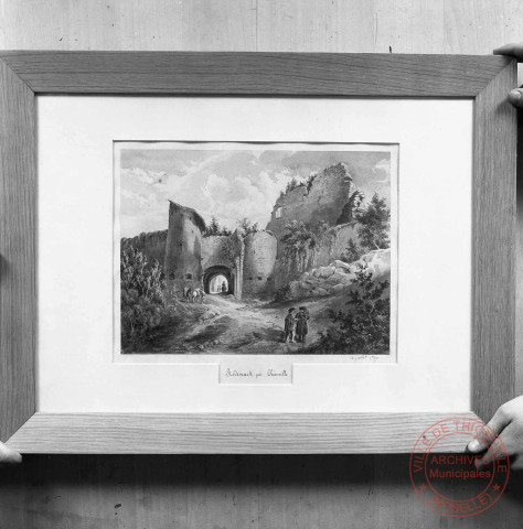 Aquarelle de la porte de Sierck à Rodemack réalisée en 1869