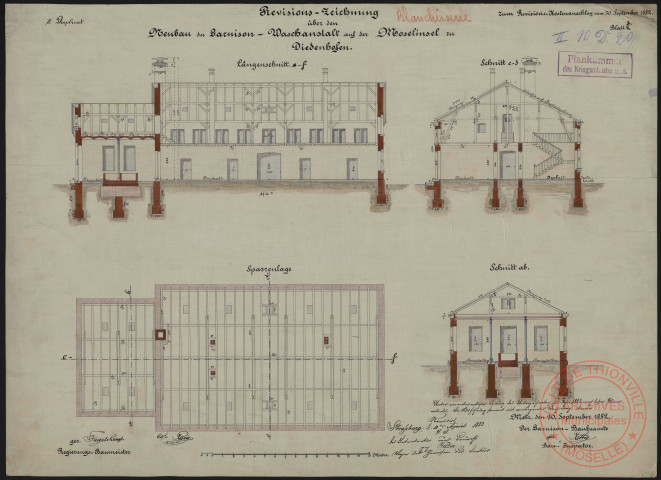 REVISIONS ZEICHNUNG ÜBER DEN NEUBAU DER GARNISON WASCHANSTALT AUF DER MOSELINSEL ZU DIEDENHOFEN. BLATT 3.